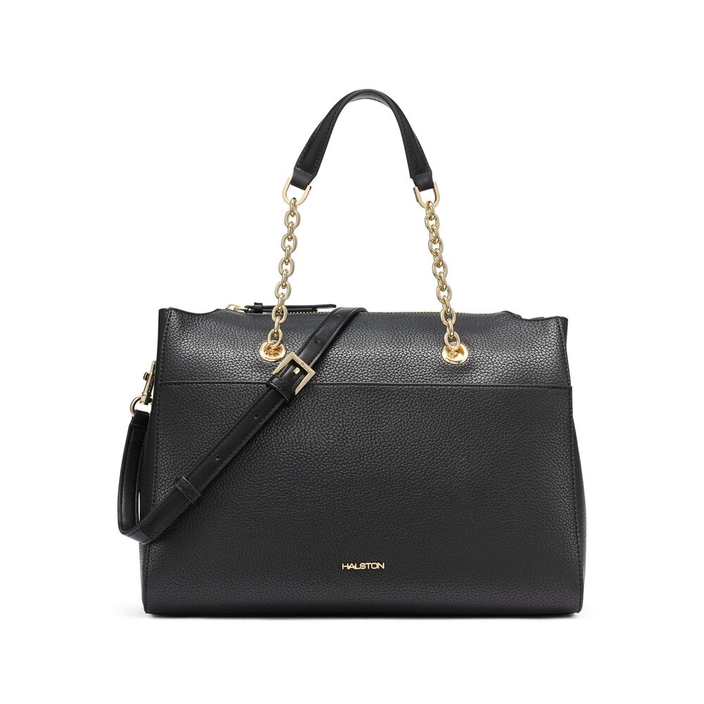 1982 H HALSTON Handbags Satchel, Black/Gold, One Size